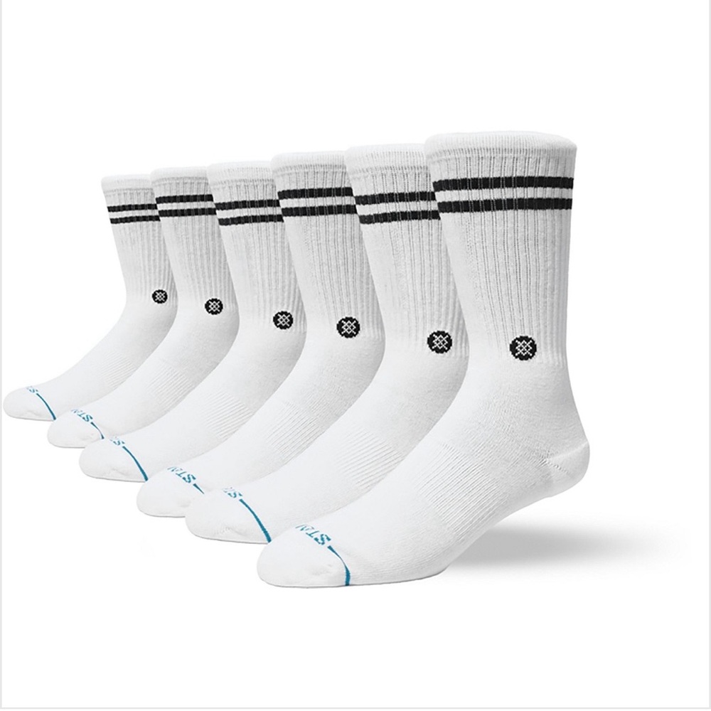 Stance White Crew Socks with Black Stripes 6 Pack L Men 11-13.5 Women 9-13
